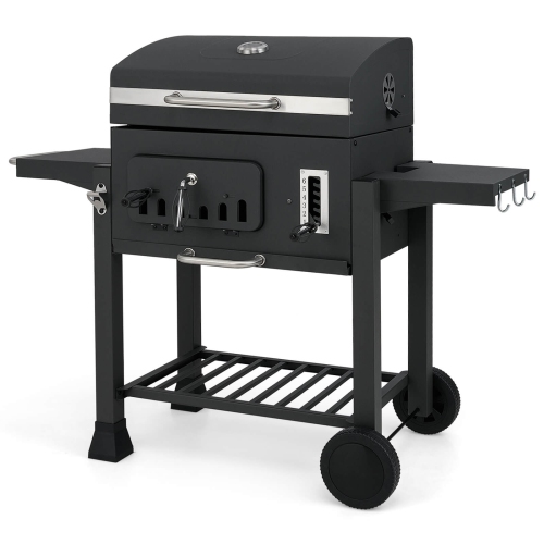 Costway Barrel Charcoal Grill with 2 Folding Side Tables 24-Inch Outdoor Barbecue Grill