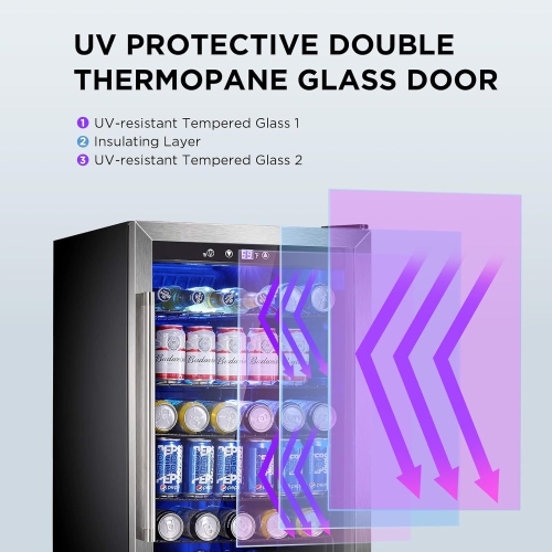 ZAFRO Wine Cooler 37 Bottle Freestanding Fridge with Stainless Steel Reversible Glass Door, 145 Can Beverage Refrigerator, 4.5 Cu.ft Silver