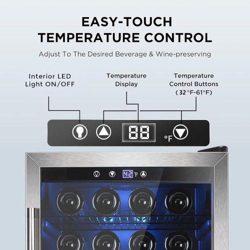 ZAFRO Wine Cooler 37 Bottle Freestanding Fridge with Stainless Steel Reversible Glass Door, 145 Can Beverage Refrigerator, 4.5 Cu.ft Silver