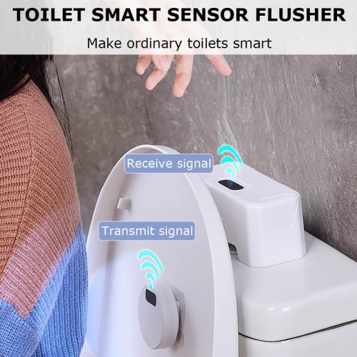 Automatic Touchless Sensor Toilet Flusher Kit,External Infrared Sensor Toilet Flusher for Toilets, Powered Toilet Flusher