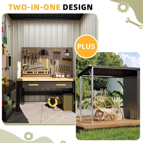 AECOJOY 2-in-1 Outdoor Open-Sided Storage Shed, 3x5 Sheds & Outdoor Storage with 15 Sq. Ft Covered