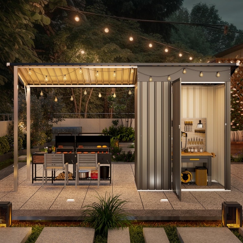 AECOJOY 2-in-1 Outdoor Open-Sided Storage Shed, 3x5 Sheds & Outdoor Storage with 15 Sq. Ft Covered