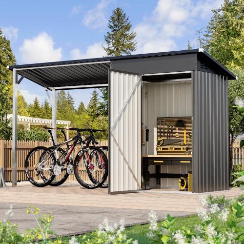 AECOJOY 2-in-1 Outdoor Open-Sided Storage Shed, 3x5 Sheds & Outdoor Storage with 15 Sq. Ft Covered