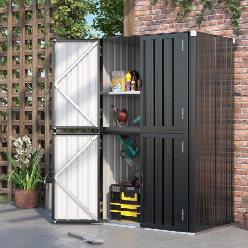 AECOJOY Outdoor Storage Cabinet Weatherproof, Lockable Large Vertical Storage Shed with Shelves, Grey
