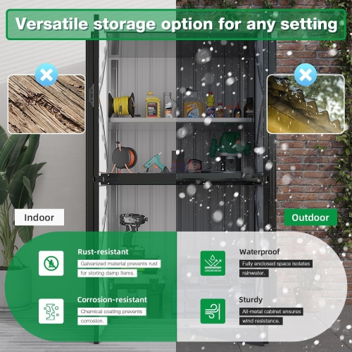 AECOJOY Outdoor Storage Cabinet Weatherproof, Lockable Large Vertical Storage Shed with Shelves, Grey