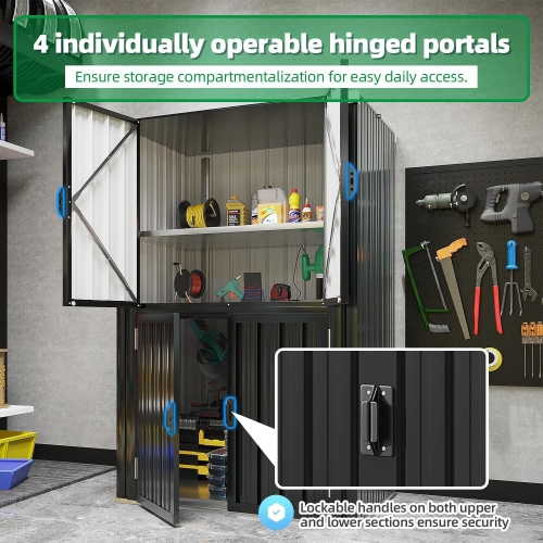 AECOJOY Outdoor Storage Cabinet Weatherproof, Lockable Large Vertical Storage Shed with Shelves, Grey