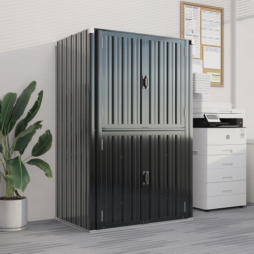 AECOJOY Outdoor Storage Cabinet Weatherproof, Lockable Large Vertical Storage Shed with Shelves, Grey