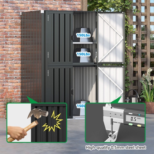 AECOJOY Outdoor Storage Cabinet Weatherproof, Lockable Large Vertical Storage Shed with Shelves, Grey