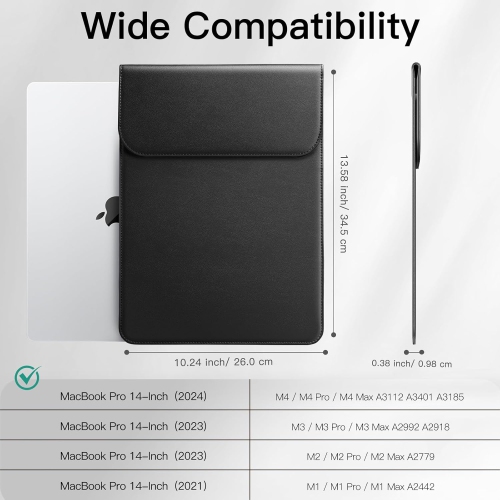 J Slim Laptop Sleeve for MacBook Pro 14-Inch(M4/M3/M2/M1, 2021-2024), PU Leather Case with Magnetic Closure