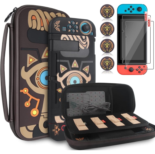 T Carrying Case Accessories for Switch,Portable Travel Case with Soft Protective Case, Screen Protectors and Thumb Grip caps, Black