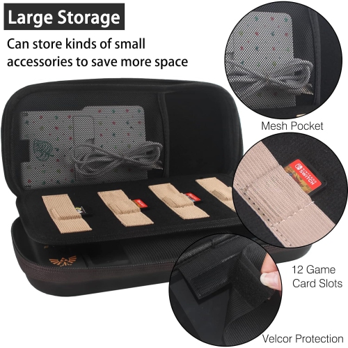 T Carrying Case Accessories for Switch,Portable Travel Case with Soft Protective Case, Screen Protectors and Thumb Grip caps, Black
