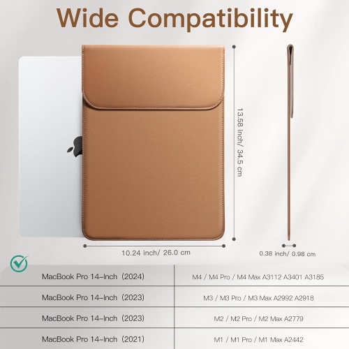 J Slim Laptop Sleeve for MacBook Pro 14-Inch(M4/M3/M2/M1, 2021-2024), PU Leather Case with Magnetic Closure