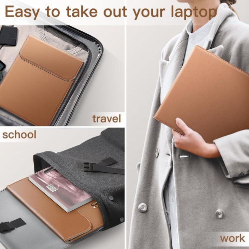 J Slim Laptop Sleeve for MacBook Pro 14-Inch(M4/M3/M2/M1, 2021-2024), PU Leather Case with Magnetic Closure