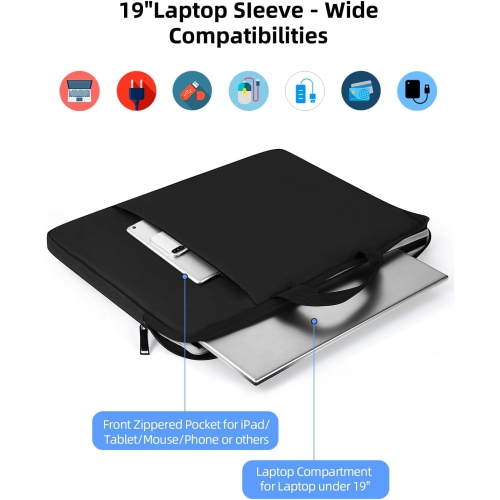 Laptop Sleeve Case 19 inch, E 360° Protective Handbags Portable Computer Cover Bag with Pocket Zipper for 17-19 inch Monitor HP Dell Lenovo Surface