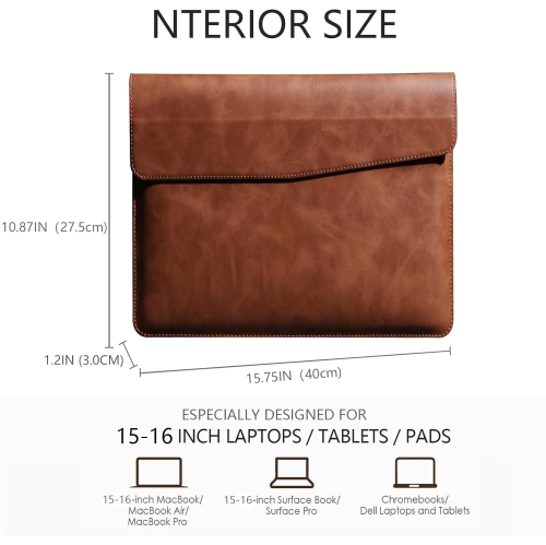 C Leather Laptop Sleeve Compatible with MacBook Pro 16 Inch M4 M3 M2 M1 Pro/Max&MacBook Air 15 Inch M4 M3 M2, Genuine Leather Protective Case