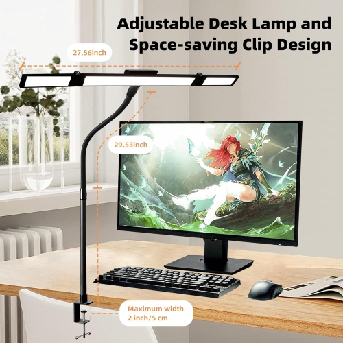 Gooseneck Desk Lamp for Home Office,LED Desk Lamp with Clamp,Eye Protection Desk Light,24W Bright Stepless Dimming Eye-Caring Office Desk Lamp for