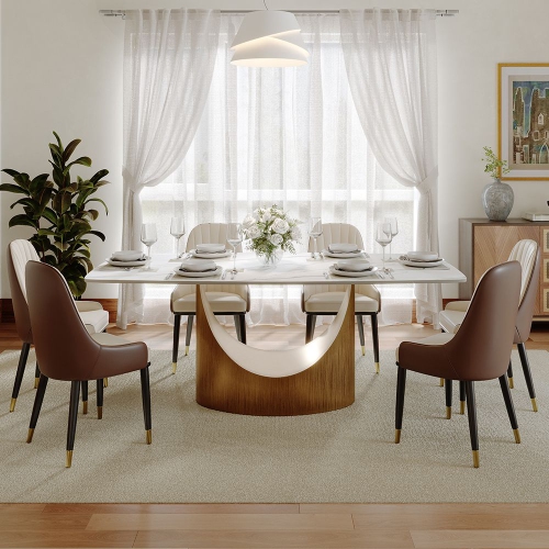 POVISON Hobart - Rectangular Sintered Stone Dining Table 71" with White and Bronze