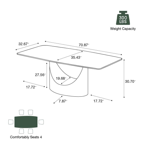 POVISON Hobart - Rectangular Sintered Stone Dining Table 71" with White and Bronze
