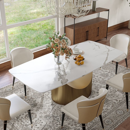 POVISON Hobart - Rectangular Sintered Stone Dining Table 63" with White and Bronze
