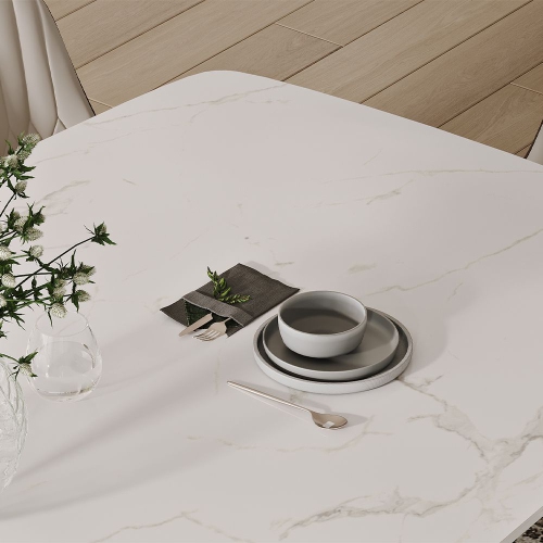 POVISON Hobart - Rectangular Sintered Stone Dining Table 63" with White and Bronze