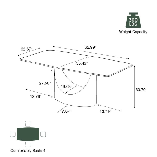 POVISON Hobart - Rectangular Sintered Stone Dining Table 63" with White and Bronze