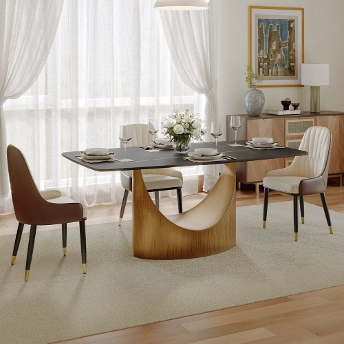 POVISON Hobart - Rectangular Sintered Stone Dining Table 63" with Black and Bronze