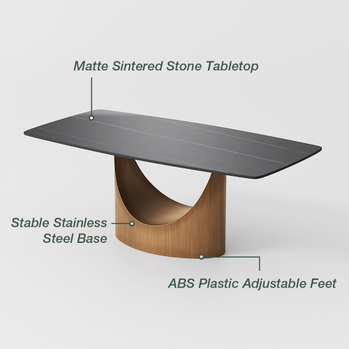 POVISON Hobart - Rectangular Sintered Stone Dining Table 63" with Black and Bronze