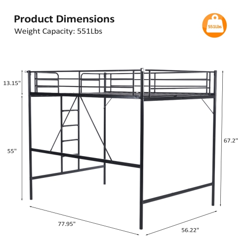 Karl Home Space-Saving Metal Twin Loft Bed Frame with Stairs Full-Length Guardrail Black