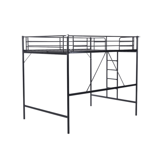 Karl Home Space-Saving Metal Twin Loft Bed Frame with Stairs Full-Length Guardrail Black