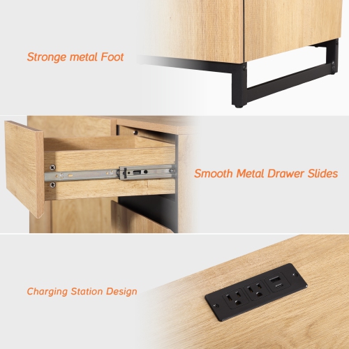 WAMPAT 59 inch Modern Executive Desk with Drawers, Wood Computer Writing Desk with Charging Station& File Cabinet Storage, Home Office Workstation