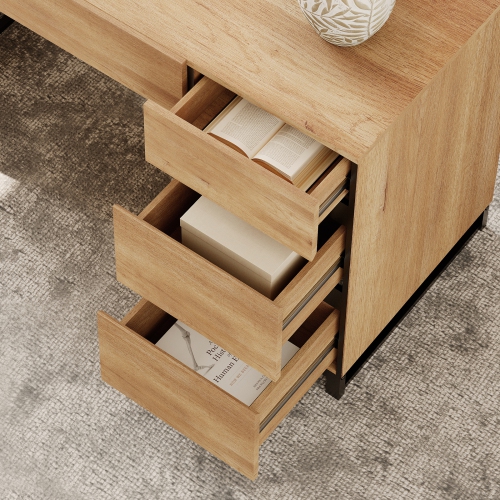 WAMPAT 59 inch Modern Executive Desk with Drawers, Wood Computer Writing Desk with Charging Station& File Cabinet Storage, Home Office Workstation