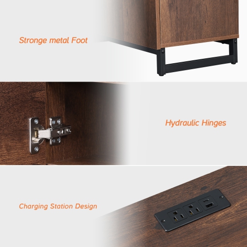 WAMPAT 59 inch Executive Desk with Drawers and Charging Station, Modern Home Office Computer Desk with File Cabinet Storage, Wood Writing Workstation