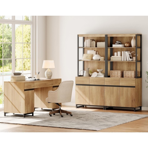 WAMPAT 59 inch Executive Desk with Drawers and Charging Station, Modern Home Office Computer Desk with File Cabinet Storage, Wood Writing Workstation