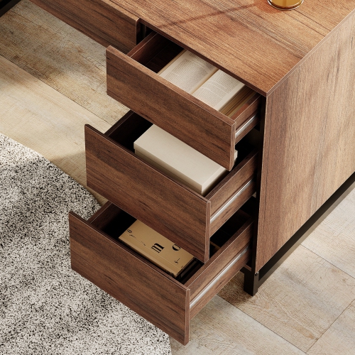 WAMPAT 59 inch Modern Executive Desk with Drawers, Wood Computer Writing Desk with Charging Station& File Cabinet Storage, Home Office Workstation