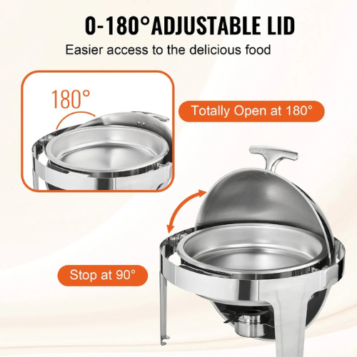 VEVOR DT-C1101 Roll Top Chafing Dish Buffet Set, 6 Qt 2-Pack Stainless Steel Chafer with Full Size Pans, Round Catering Server with Lid, Water Pan,