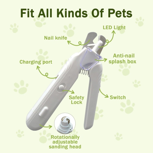 2-in-1 Dog Nail Grinder & Dog Nail Clippers Trimmers for Large Medium Small Dogs Cats Pets Claw Trimmer with LED Lights