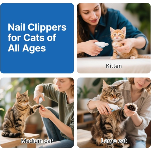 Cat Nail Clipper with Adjustable 3-Size Trimming Hole & Hidden Nail File,Toenail Trimmer for Kittens & Indoor Cats,Anti-Splash Claw Cutter for Cats