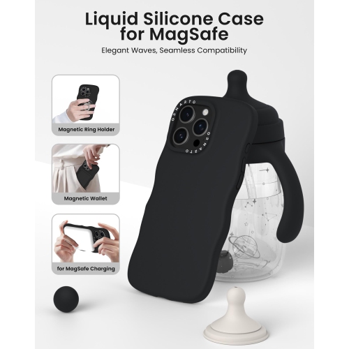 ORNARTO for iPhone 16 Pro Max Case – Curly Wave Edge | Compatible with MagSafe | Shockproof Liquid Silicone 3 Layers Full Covered Soft Protective