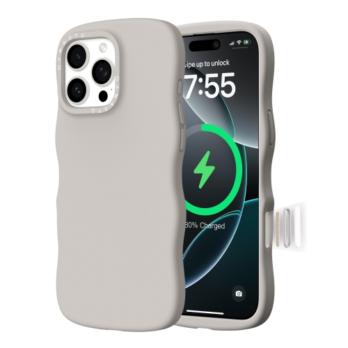 ORNARTO for iPhone 16 Pro Max Case – Curly Wave Edge | Compatible with MagSafe | Shockproof Liquid Silicone 3 Layers Full Covered Soft Protective