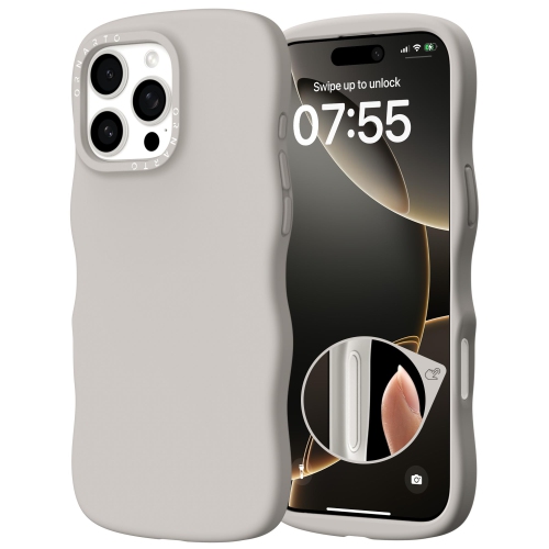 Étui ORNARTO pour iPhone 16 Pro – Curly Wave Edge | Compatible avec MagSafe | Étui souple en silicone liquide antichoc pour iPhone 16 Pro-Stone Gray