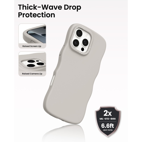 Étui ORNARTO pour iPhone 16 Pro – Curly Wave Edge | Compatible avec MagSafe | Étui souple en silicone liquide antichoc pour iPhone 16 Pro-Stone Gray