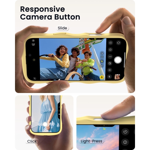 Étui ORNARTO pour iPhone 16 Pro – Curly Wave Edge | Compatible avec MagSafe | Étui souple en silicone liquide antichoc pour iPhone 16 Pro-Jaune crème