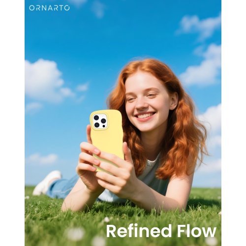 Étui ORNARTO pour iPhone 16 Pro – Curly Wave Edge | Compatible avec MagSafe | Étui souple en silicone liquide antichoc pour iPhone 16 Pro-Jaune crème