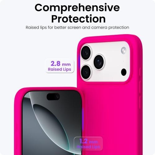 ORNARTO Compatible with iPhone 17 Pro Max Case,Slim Liquid Silicone Shockproof Protective Phone Case 6.9" with Anti-Scratch Microfiber Lining-Hot Pink