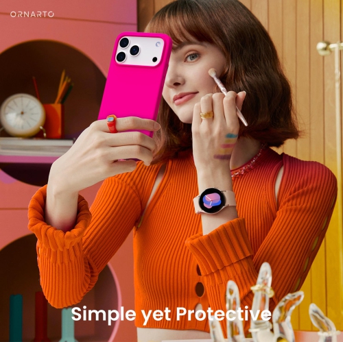 ORNARTO Compatible with iPhone 17 Pro Max Case,Slim Liquid Silicone Shockproof Protective Phone Case 6.9" with Anti-Scratch Microfiber Lining-Hot Pink