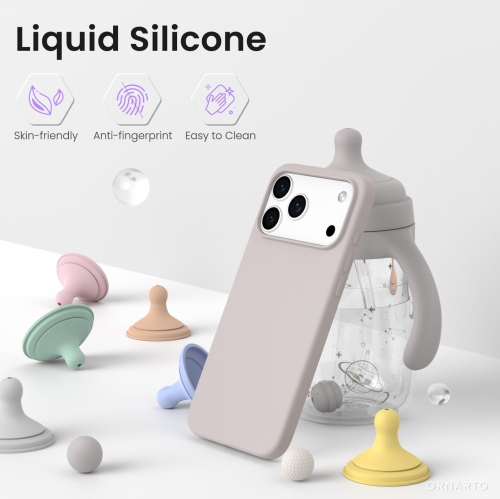 ORNARTO Compatible with iPhone 17 Pro Max Case,Slim Liquid Silicone Shockproof Protective Phone Case 6.9" with Anti-Scratch Microfiber Lining-Stone