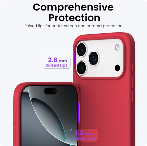 ORNARTO Compatible with iPhone 17 Pro Max Case,Slim Liquid Silicone Shockproof Protective Phone Case 6.9" with Anti-Scratch Microfiber Lining-Red