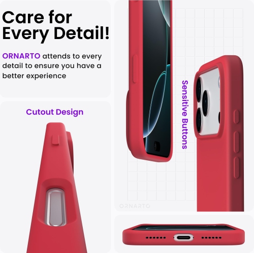 ORNARTO Compatible with iPhone 17 Pro Max Case,Slim Liquid Silicone Shockproof Protective Phone Case 6.9" with Anti-Scratch Microfiber Lining-Red