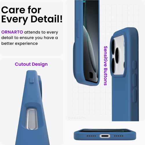 ORNARTO Compatible with iPhone 17 Pro Max Case,Slim Liquid Silicone Shockproof Protective Phone Case 6.9" with Anti-Scratch Microfiber Lining-Blue