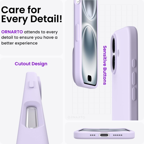ORNARTO Compatible avec iPhone 17, étui mince en silicone liquide antichoc pour iPhone 17 6,3&nbsp;po avec doublure en microfibre antirayure - Lilas